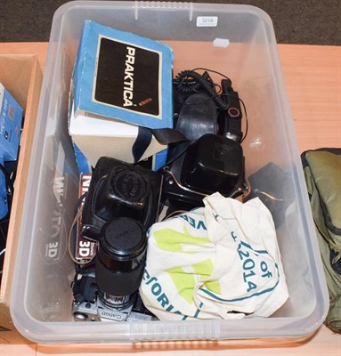 Lot 3219 - Various Cameras Canon AE1 with FD f4 70-210mm lens; Praktica MTL3 in original box, Praktice...