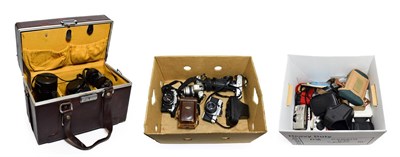 Lot 3221 - Various Cameras Yashica 635 TTL; Olympus OM10 with Zuiko Auto-S f1.8 50mm lens; Pentax MZ50;...