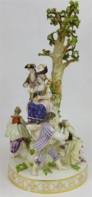 Lot 128 - A Meissen Porcelain Centrepiece, late 19th/20th century, as six 18th century figures on a rocky...