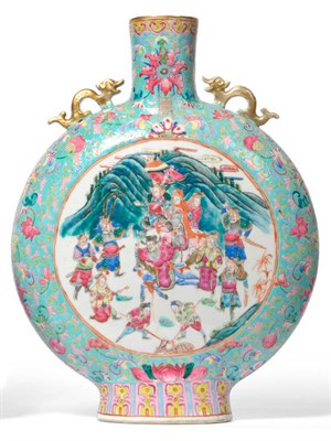 Lot 142 - A Chinese Famille Rose Porcelain Moon Flask, circa 1880, Canton decorated in vivid enamel...