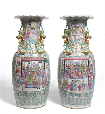 Lot 145 - A Large Pair of Cantonese Floor Vases, circa 1860, decorated in famille rose enamels, with...