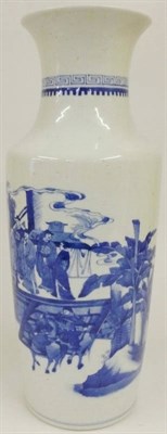 Lot 149 - A Chinese Porcelain Rouleau Vase, 19th century, with flared neck, painted in underglaze blue...