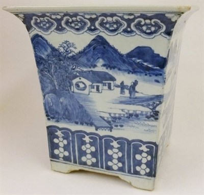 Lot 151 - A Chinese Porcelain Jardinière, 19th century, of flared square form, painted in underglaze...