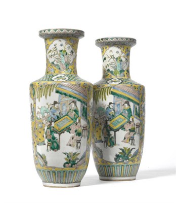 Lot 153 - A Pair of Chinese Famille Jaune Porcelain Vases, late 19th century, of shouldered tapering...
