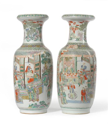 Lot 154 - A Pair of Chinese Porcelain Baluster Vases, 19th century, with trumpet necks, painted in...