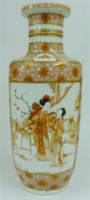 Lot 156 - A Chinese Porcelain Rouleau Vase, late 19th/20th century, painted in iron red and gilt with mothers
