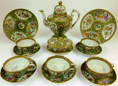 Lot 164 - A Composite Cantonese Porcelain Tea Service, 19th century, typically painted in famille rose...