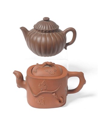 Lot 170 - A Chinese Yixing Teapot, 18th/19th century, of vertically fluted compressed cushion shape, with...