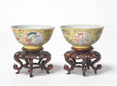 Lot 171 - Two Similar Chinese Porcelain Yellow Ground Bowls, each of circular form and ogee outline, one...