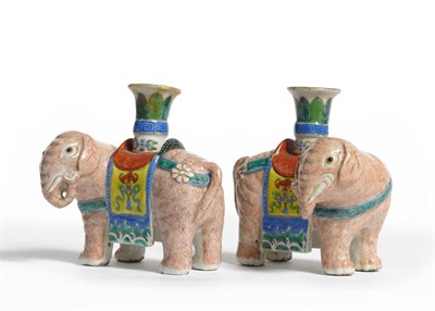 Lot 173 - A Pair of Chinese Porcelain Elephant Joss Stick Holders, 19th century, the tusked mammals...