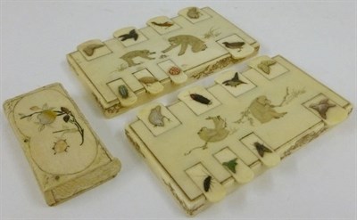Lot 188 - A Pair of Japanese Ivory and Shibayama Inlaid Bezique Markers, circa 1880, each rectangular...