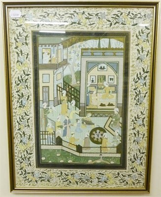 Lot 189 - Persian School, 20th century: Palace Pavilion Scene, with numerous figures, servants and musicians
