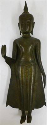 Lot 205 - A Thai Ratanakosin Style Bronze Adorant, 18th/19th century, standing, hands in mudra, wearing...