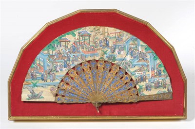 Lot 213 - A Chinese Export Gilt White Metal, Enamelled, Appliqué and Painted Fan, Canton, 1st half...