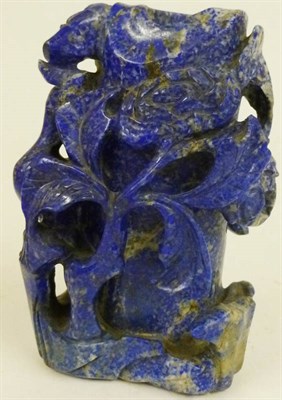 Lot 217 - A Chinese Carved Lapis Lazuli Vase, late Qing Dynasty, as a phoenix bird standing beside the...