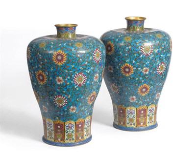 Lot 219 - A Large Pair of Chinese Cloisonné Vases, in late Ming style, of shouldered baluster form,...