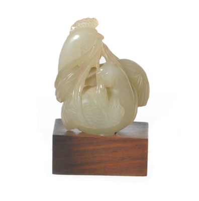 Lot 232 - A Chinese Carved Pale Celadon Jade-Type Ornament as a Cockerel and Hen, early 20th century,...