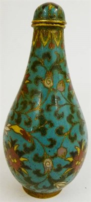 Lot 241 - A Chinese Cloisonné Snuff Bottle and Stopper, Qing Dynasty, of pear shape, the turquoise...