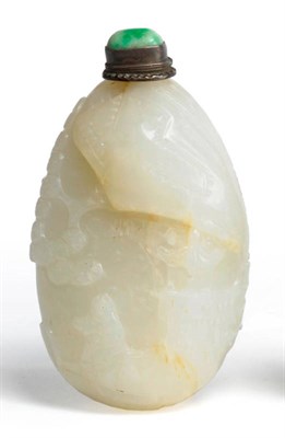 Lot 247 - A Chinese Jade-Type Snuff Bottle, Qing Dynasty, of boulder form, worked with a figure of a...