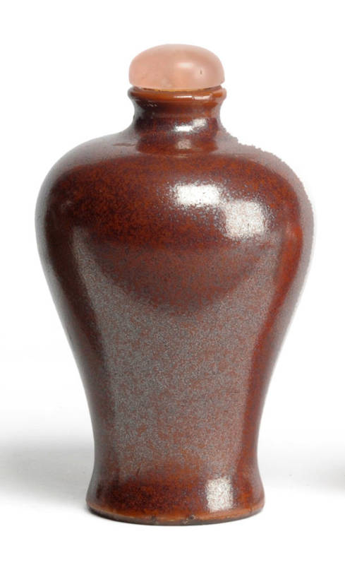 Lot 249 - A Chinese Tea-Dust Glazed Snuff Bottle, Qing Dynasty, of baluster shape, with associated...