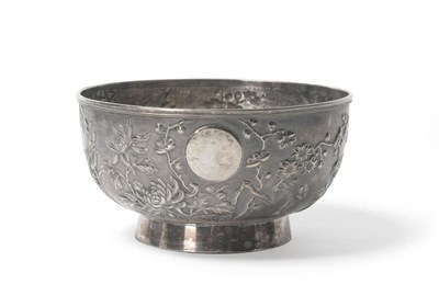 Lot 281 - A Chinese Silver Bowl, Luen-Wo of Shanghai, circa 1890-1900, circular on a collet foot, chased with