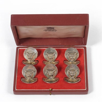 Lot 291 - A Set of Six Queen Elizabeth II Menu Holders, Asprey & Co Ltd, London 1964, plain circular with...
