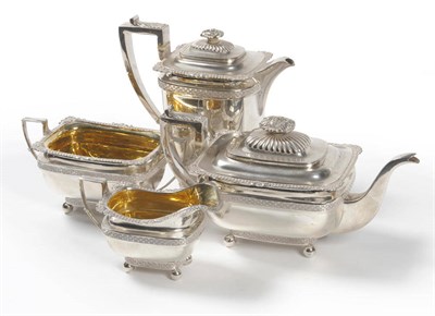 Lot 317 - A George V Four Piece Teaset, John Hunt, London 1917, the oblong bodies with basket weave...