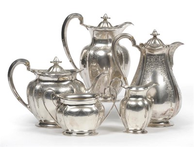 Lot 319 - A Five Piece Tea and Coffee Set, Atkin Bros, Sheffield 1906, 1908 and 1916, the shaped baluster...