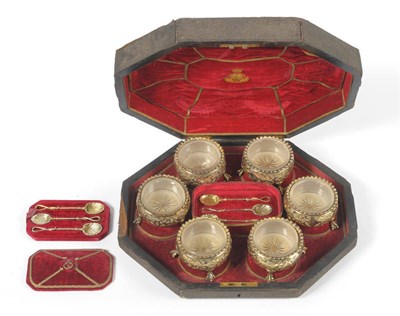 Lot 339 - A Set of Six Victorian Silver Gilt Salt Cellars, George Fox, London 1859/62, circular with openwork