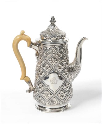 Lot 342 - A George IV Coffee Pot, Robert Garrard, London 1827, of tapering cylindrical form with carved ivory