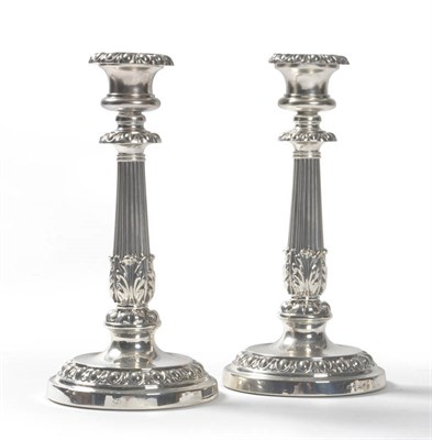 Lot 357 - A Pair of George III Candlesticks, Matthew Boulton & Plate Co, Birmingham 1818, the circular...