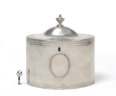 Lot 361 - A George III Twin Division Tea Caddy, Benjamin Montigue, London 1784, of plain oval drum form...