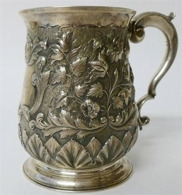 Lot 380 - A George II Mug, Richard Gosling, London 1736, of baluster form with scroll handle, later...