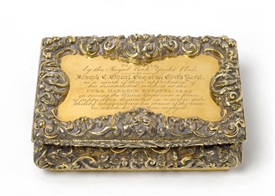 Lot 400 - A Victorian Silver Gilt Presentation Snuff Box, Nathaniel Mills, Birmingham 1844, rectangular...