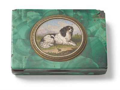 Lot 401 - An Italian Micro-Mosaic and Malachite Snuff Box, Rome, 1825-30, the rectangular cover with...