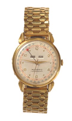 Lot 406 - An 18ct Gold Automatic Triple Calendar Wristwatch, signed Movado, Model:calendomatic, circa...