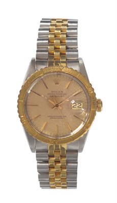 Lot 413 - A Steel and Gold Automatic Calendar Centre Seconds Wristwatch, signed Rolex, Oyster Perpetual,...