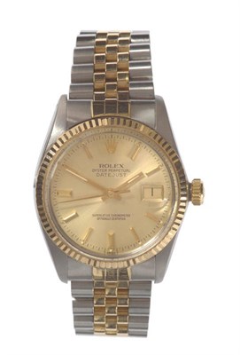 Lot 415 - A Steel and Gold Automatic Calendar Centre Seconds Wristwatch, signed Rolex, Oyster Perpetual,...