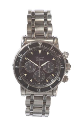 Lot 416 - A Stainless Steel Automatic Calendar Chronograph Wristwatch, signed Zenith, model: El Primero...