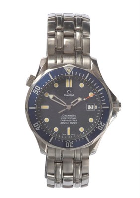 Lot 418 - A Stainless Steel Automatic Calendar Centre Seconds Wristwatch, signed Omega, Model: Seamaster,...