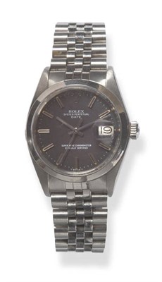 Lot 422 - A Stainless Steel Automatic Calendar Centre Seconds Wristwatch, signed Rolex, Oyster Perpetual,...