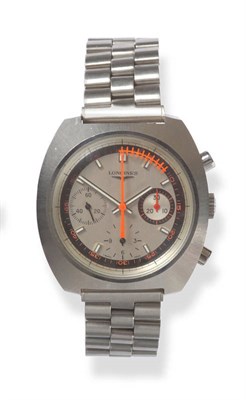 Lot 423 - A Stainless Steel Chronograph Wristwatch, signed Longines, circa 1970, mechanical lever...