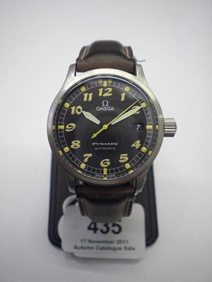 Lot 435 - A Stainless Steel Automatic Calendar Centre Seconds Wristwatch, signed Omega, model: Dynamic, circa