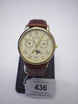 Lot 436 - A Millennium Limited Edition 9ct Gold Calendar Centre Seconds Quartz Wristwatch with Moonphase,...