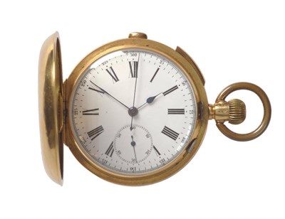 Lot 444 - A Quarter Repeating Chronograph Keyless Lever Pocket Watch, circa 1900, frosted lever movement,...