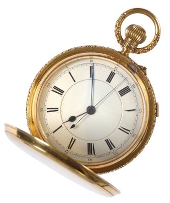 Lot 445 - An 18ct Gold Full Hunting Cased Chronograph Keyless Lever Pocket Watch, 1907, gilt finished...