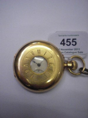 Lot 455 - An 18ct Gold Half Hunting Cased Keyless Lever Pocket Watch, circa 1890, frosted gilt finished lever