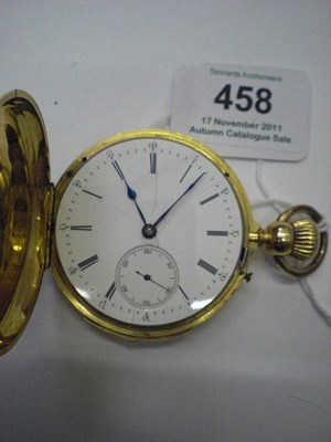 Lot 458 - A Full Hunting Cased Minute Repeating Pocket Watch, circa 1880, nickel finished lever movement,...