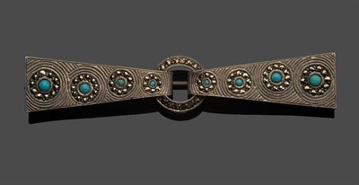 Lot 468 - A Brooch, by Theodore Fahrner, as a stylised bow, with marcasite and turquoise coloured stone...