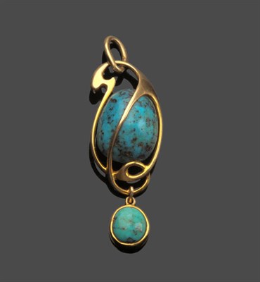 Lot 469 - An Art Nouveau Pendant, by Murrle Bennet & Co., the gold swirling form with a cabochon...